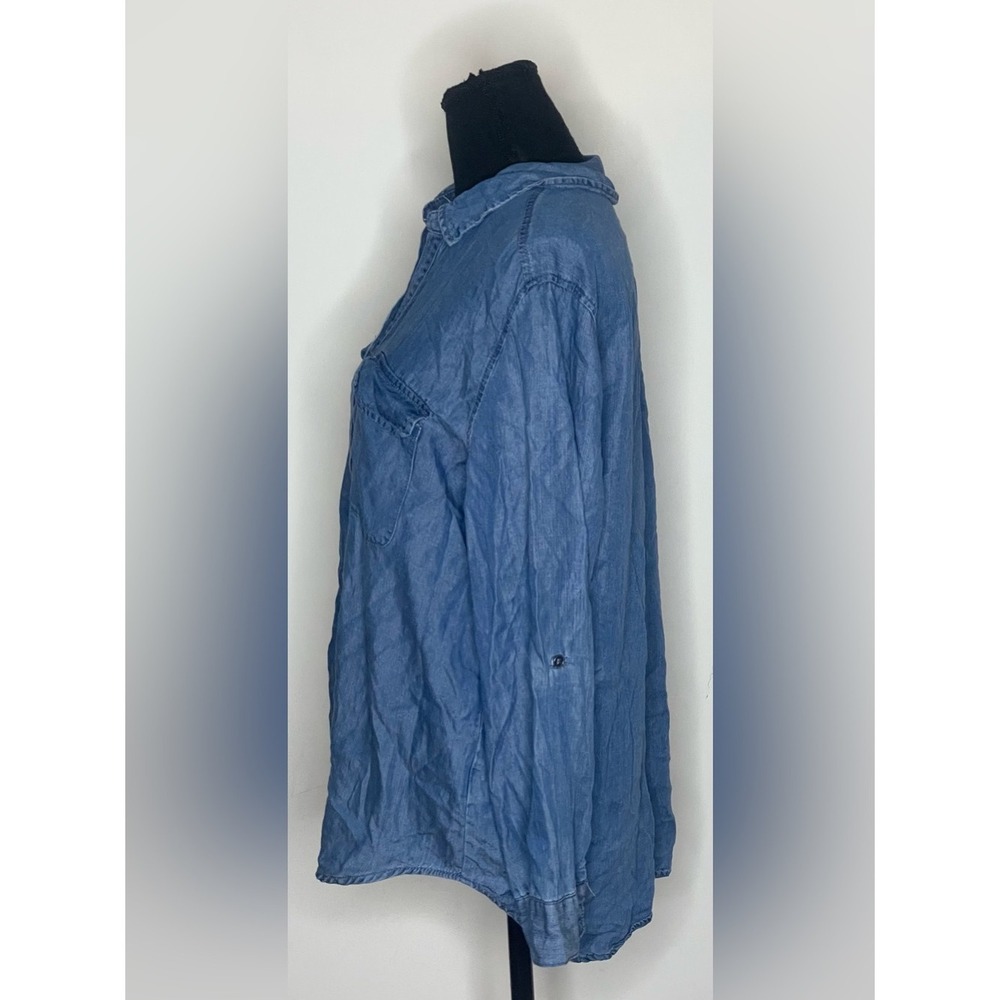 Western & Orchard Blue 100% Tencel Denim Button Down Roll Tab Shirt Large - Picture 3 of 9